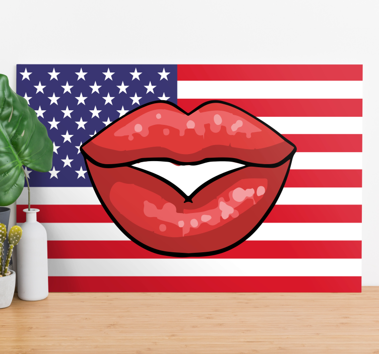 American flag and lips pop art modern canvas - TenStickers