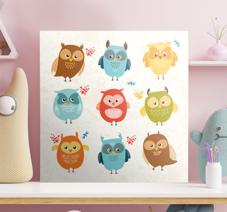 Baby owl pattern bird canvas art - TenStickers