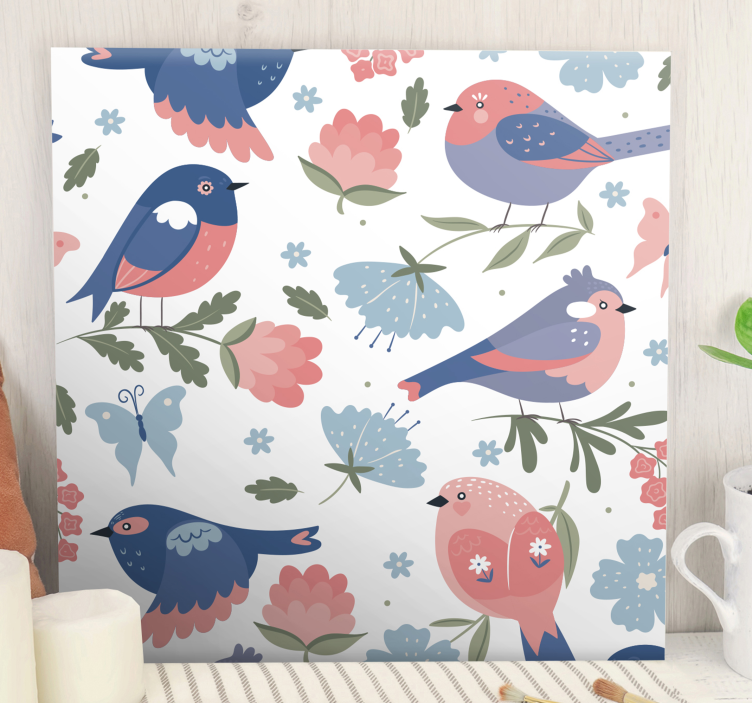 Blue birds pattern bird canvas art - TenStickers