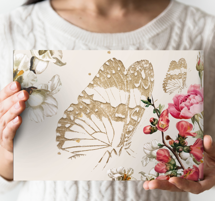 Butterfly canvas gold butterfly blossoms - TenStickers