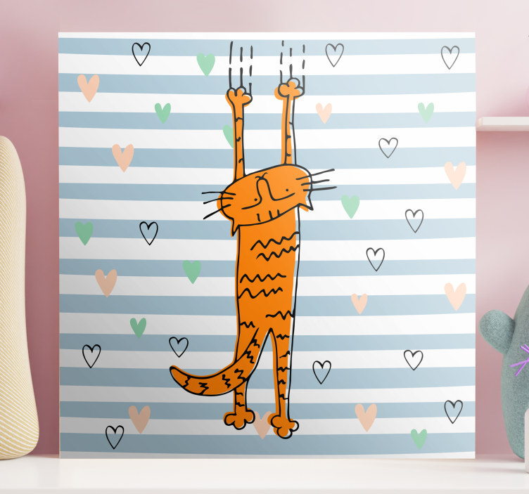 Cartoon Cat with Hearts canvas print - TenStickers