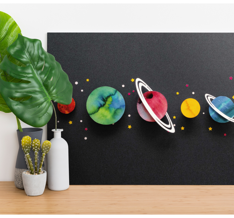 Cartoon planets in line nursery canvas - TenStickers