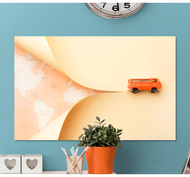Cityscape wall art of the traveling orange van - TenStickers