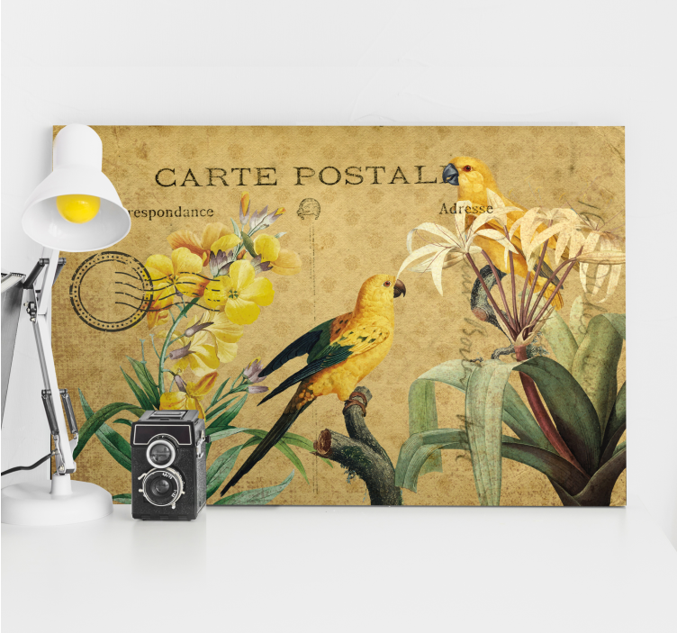 Elegant canvas wall art vintage bird postcard - TenStickers
