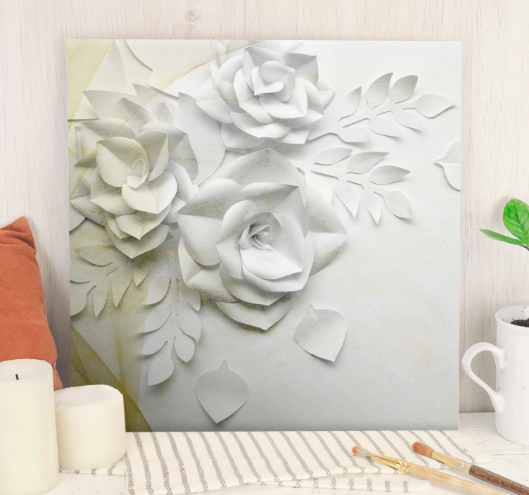 Elegant golden white flowers 3D canvas prints - TenStickers