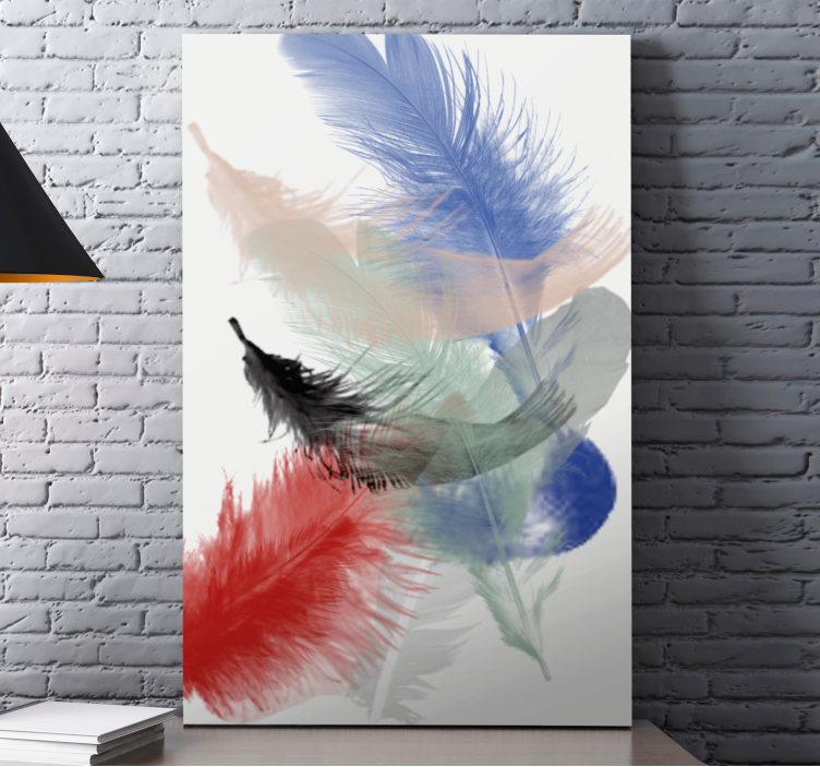 Feather canvas wall art colorful feather display - TenStickers