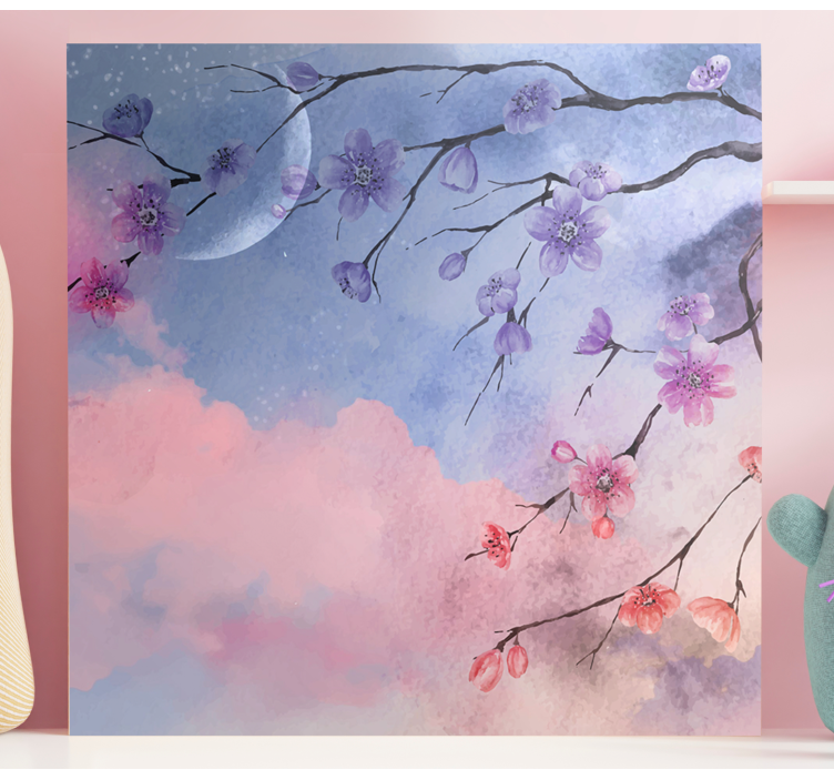 Flowers canvas blooming branches with moon - TenStickers