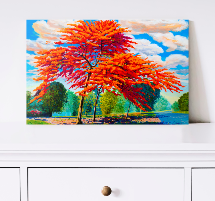 Flowers canvas fiery autumn foliage artwork - TenStickers