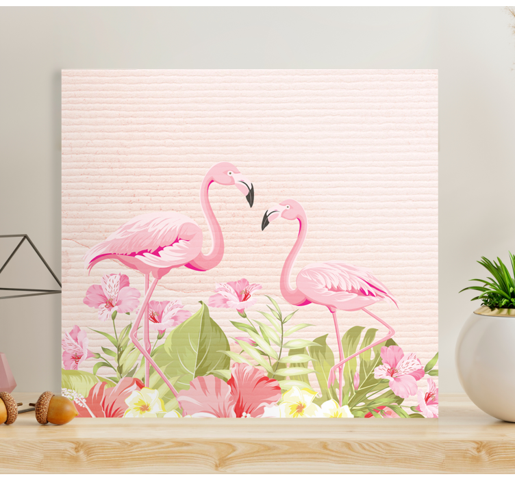 Flowers canvas flamingos among blooms - TenStickers
