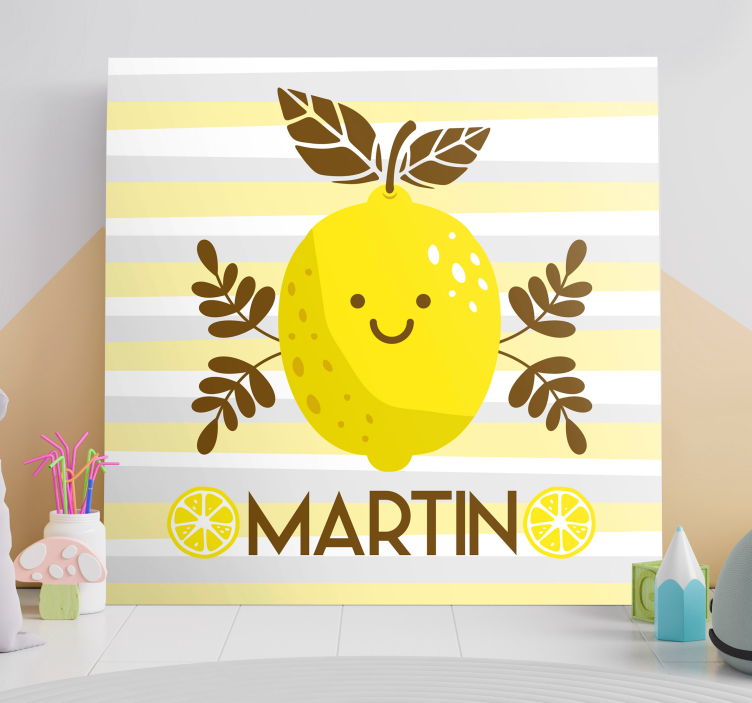 Fruit canvas wall art smiling lemon design - TenStickers
