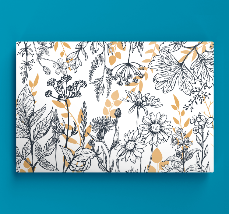 "Glamour floral" with gold flower canvas - TenStickers