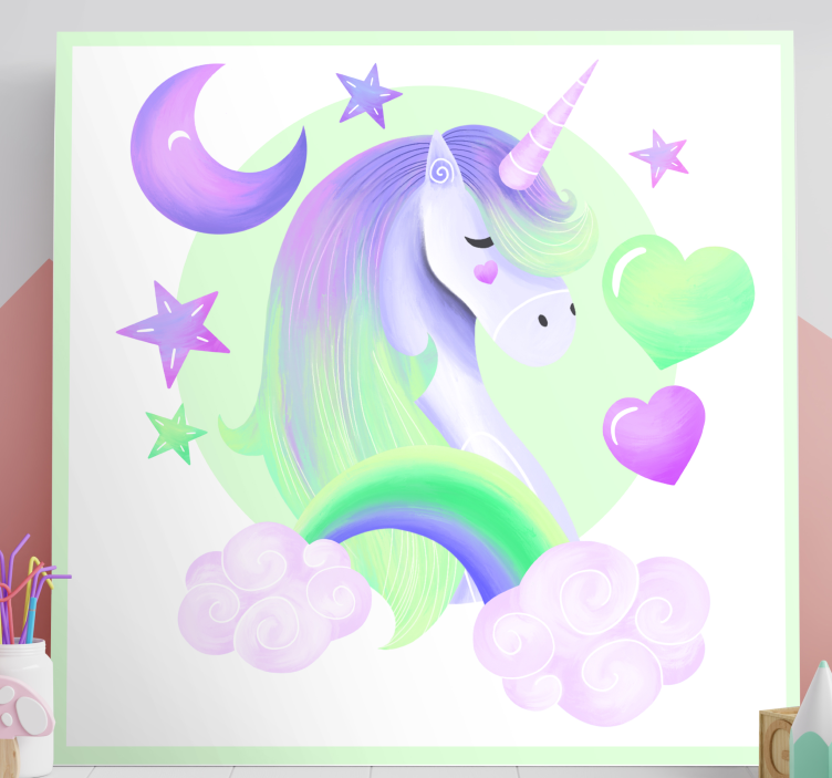 Heart and rainbow unicorn canvas wall print - TenStickers