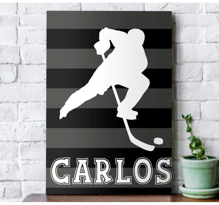 Hockey player with name sports canvas art - TenStickers