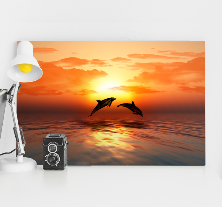 Nautical canvas art dolphins at dusk - TenStickers