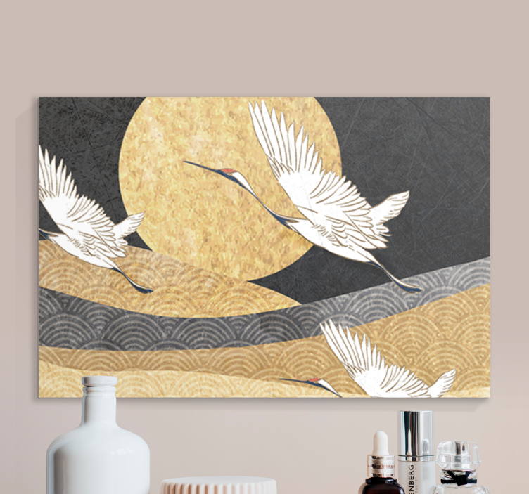 Oriental birds flying abstract canvas - TenStickers