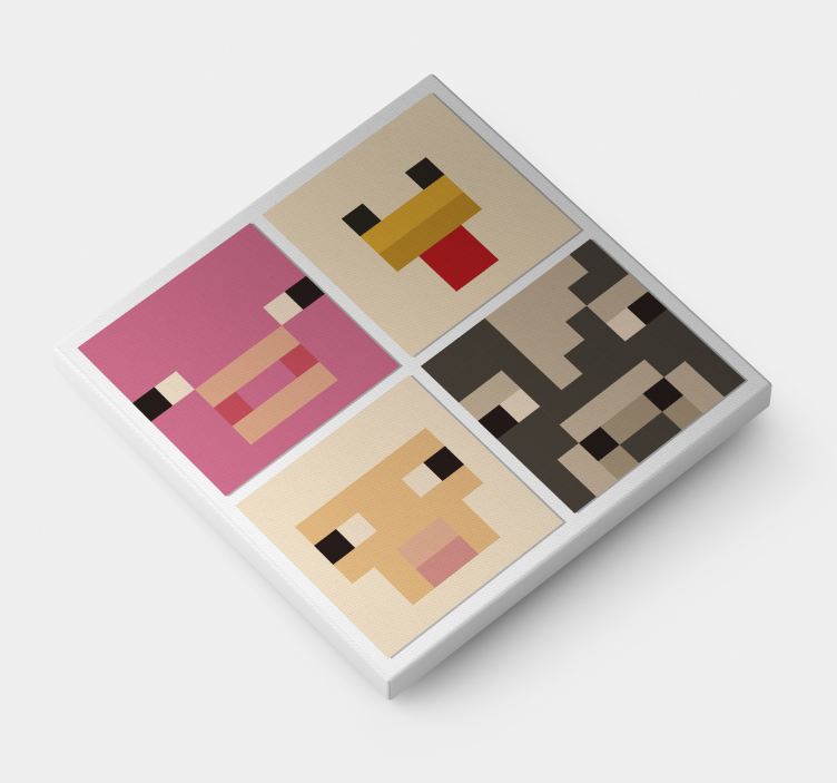 pixel art animal faces video game canvas wall art - TenStickers