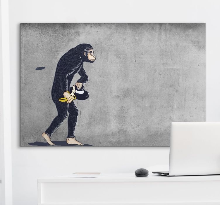 Playful Monkey Carrying Bananas animal canvas wall art - TenStickers