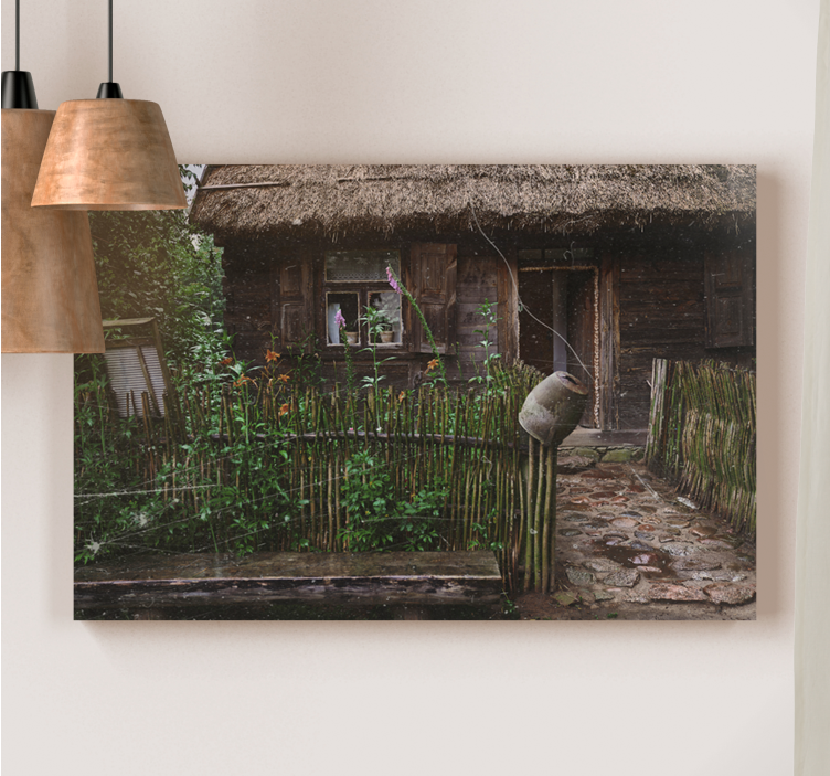 Rustic canvas wall art charming cottage entrance - TenStickers
