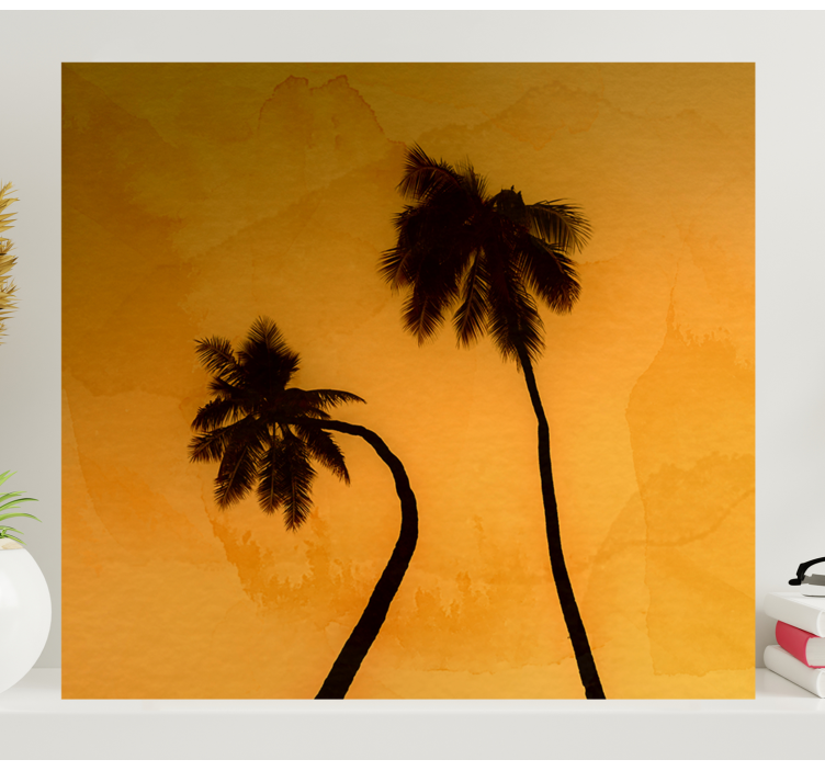 Silhouetted Palms At Sunset Flowers  canvas - TenStickers