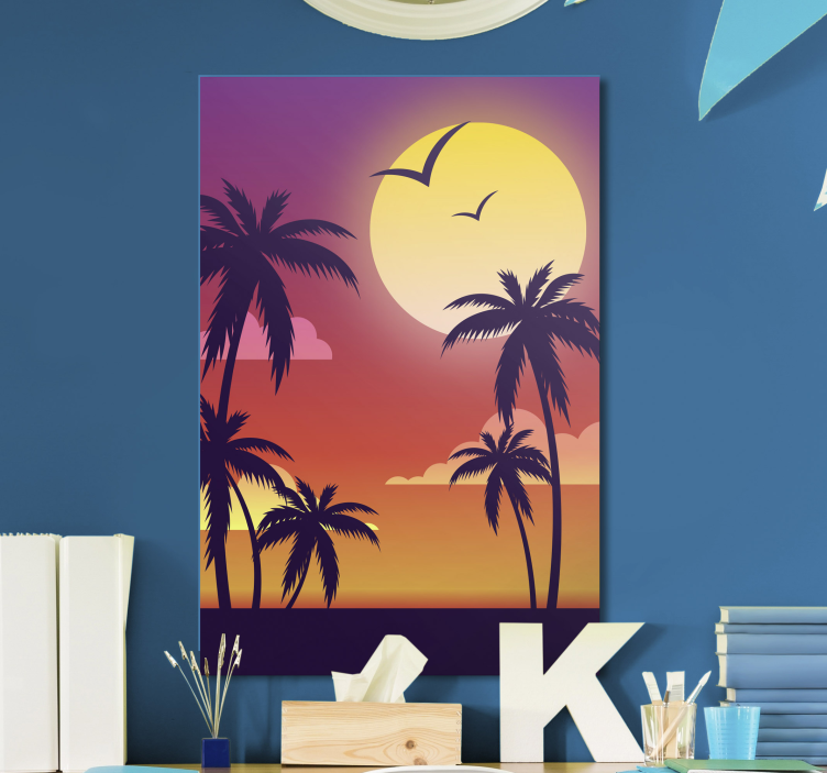Tropical Sunset Silhouette landscape canvas - TenStickers