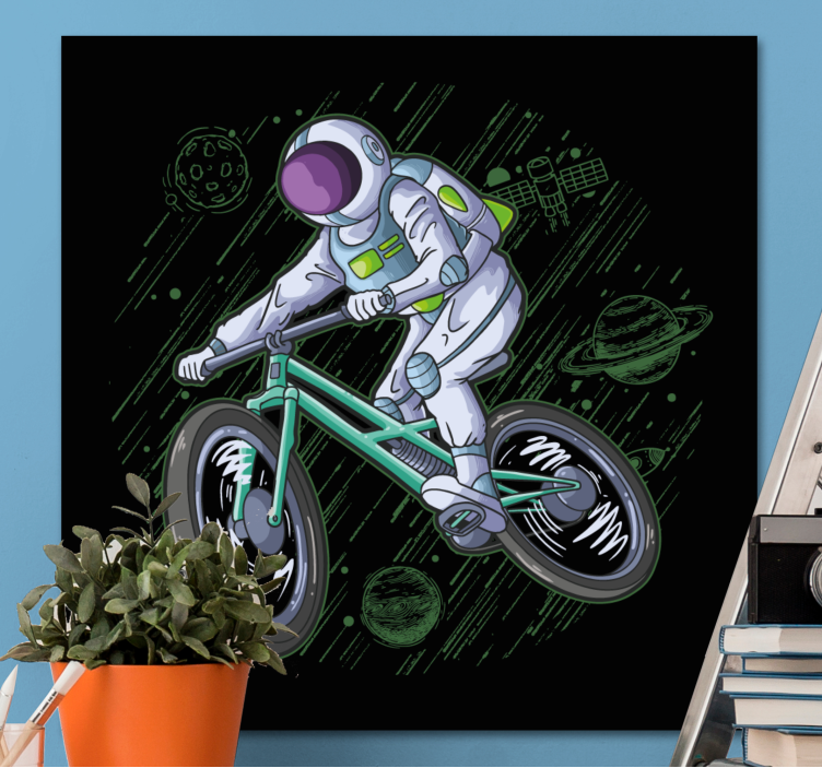 Video game canvas wall art astronaut on bicycle - TenStickers