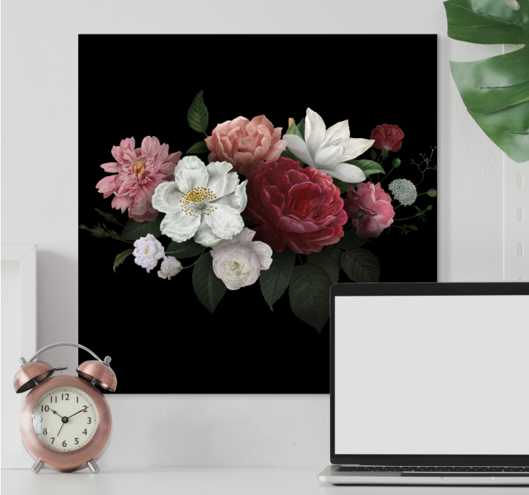 Vintage roses over a black flower canvas - TenStickers