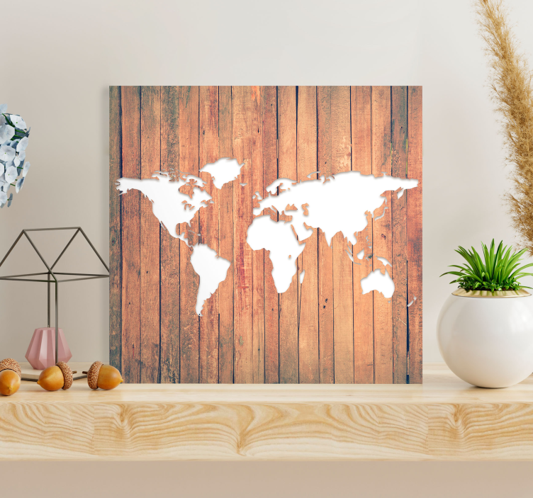 white worldmap on wood tables world map wall art - TenStickers