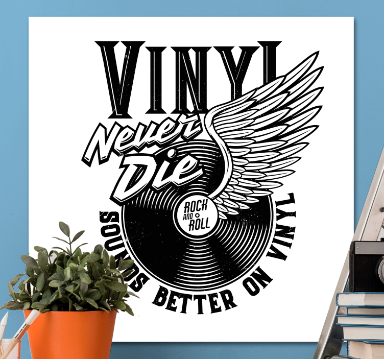 Winged vinyl disc with text Music canvas - TenStickers