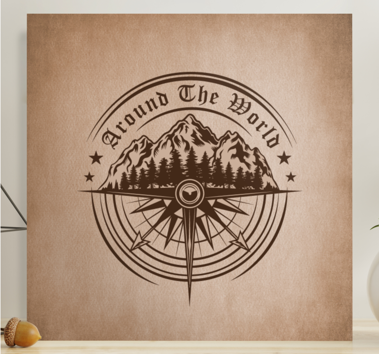 World map wall art navigational mountain compass - TenStickers