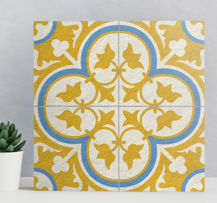 yellow hydraulic tile retro canvas - TenStickers