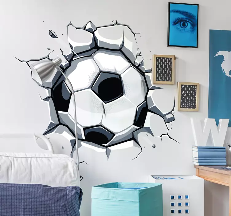 Broken wall effect football ball 3d wall sticker for kids - TenStickers