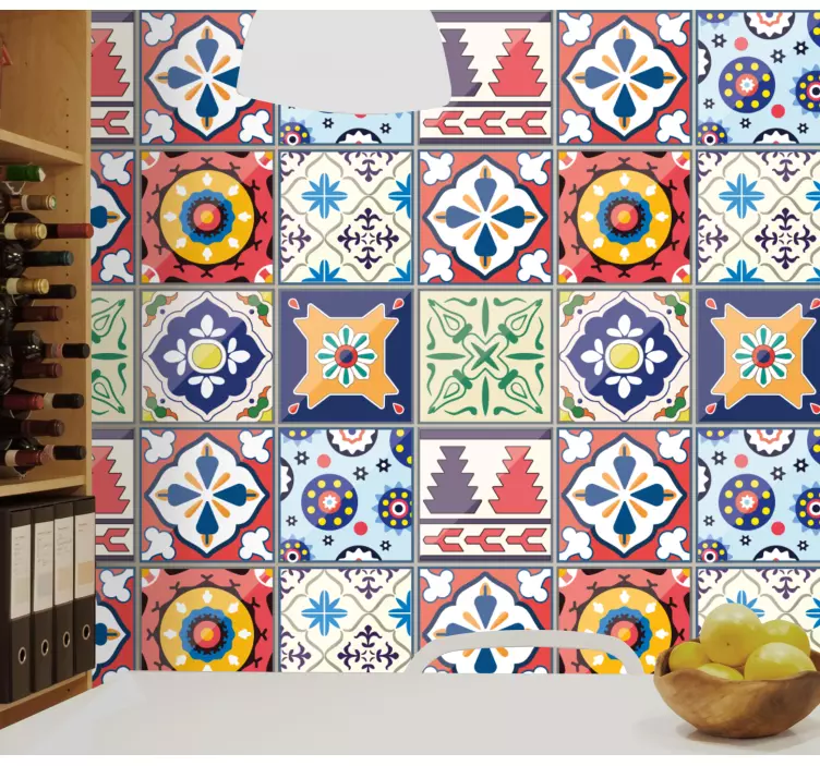 colorful ornamental tiles kitchen wall sticker - TenStickers