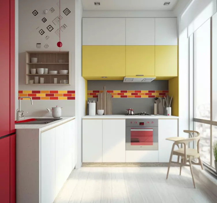 red and yellow tiles wall border sticker - TenStickers