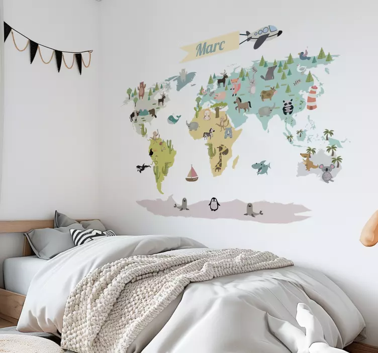 Worldmap at night educational wall sticker - TenStickers