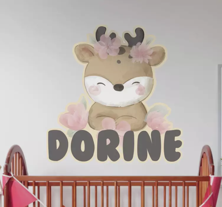 Adorable deer surrounded by blooms wall stickers for kid - TenStickers