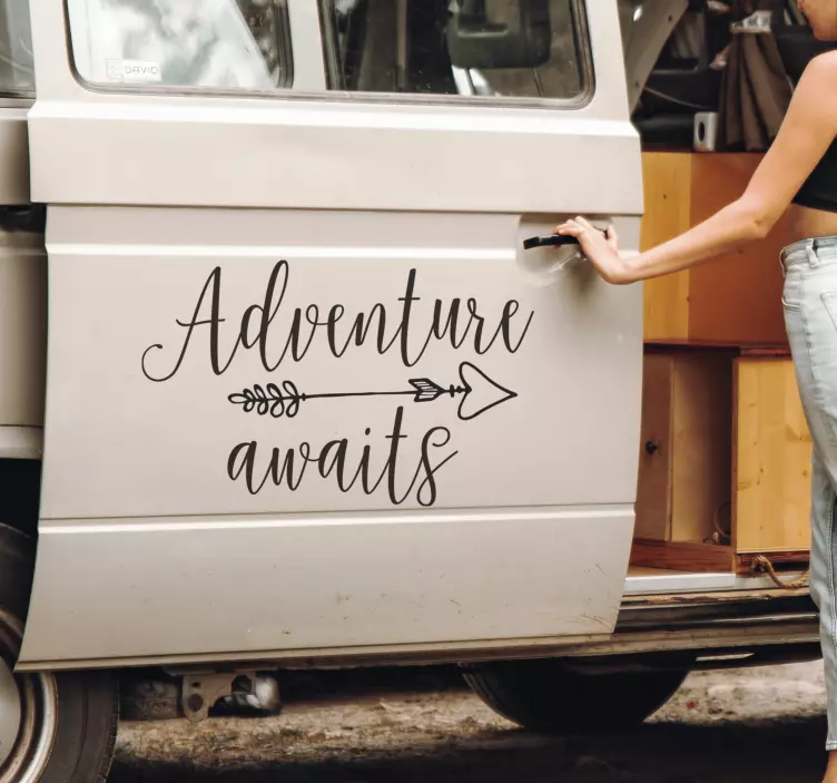 Adventure awaits campervan text sticker - TenStickers