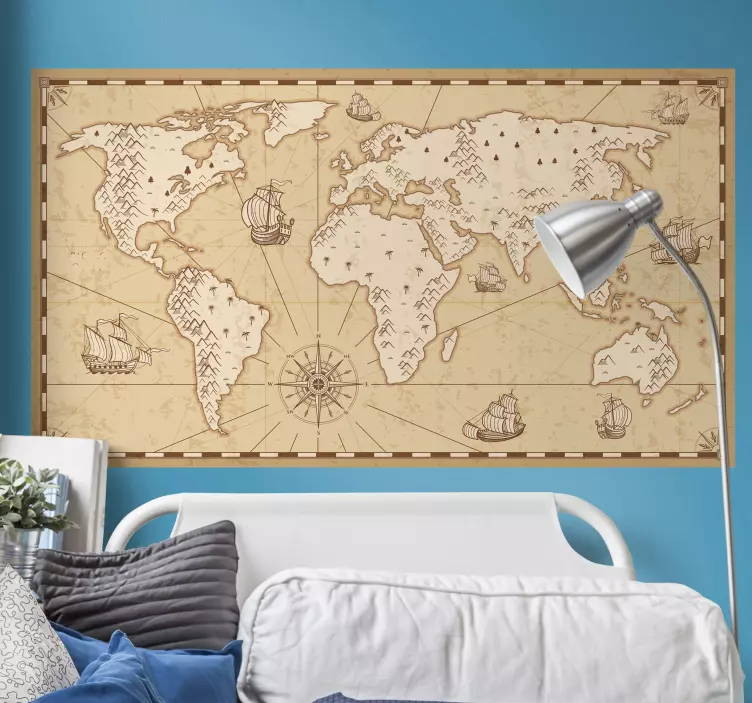 Aged world map wall sticker - TenStickers