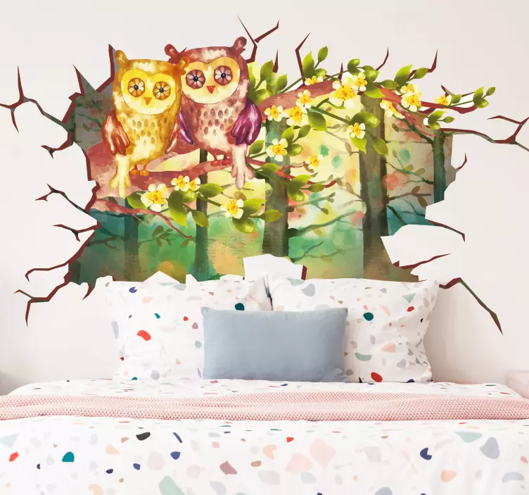 Animal wall sticker owl couple on a branch - TenStickers