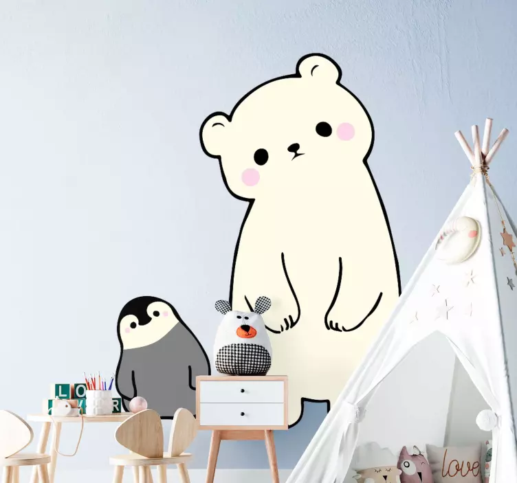Anime bear and penguin animal wall sticker - TenStickers