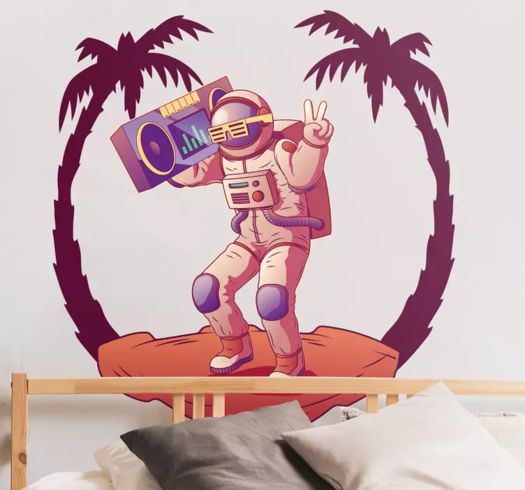 Space wall sticker astronaut with boom box - TenStickers