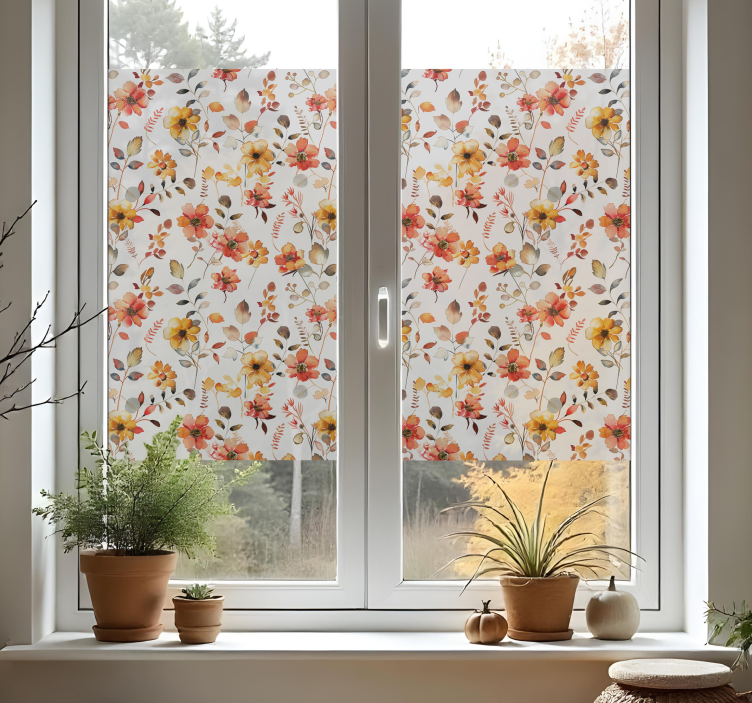autumn flowers pattern window sticker - TenStickers