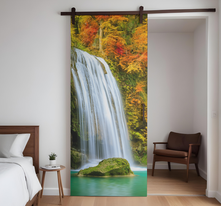 autumn waterfall door sticker - TenStickers