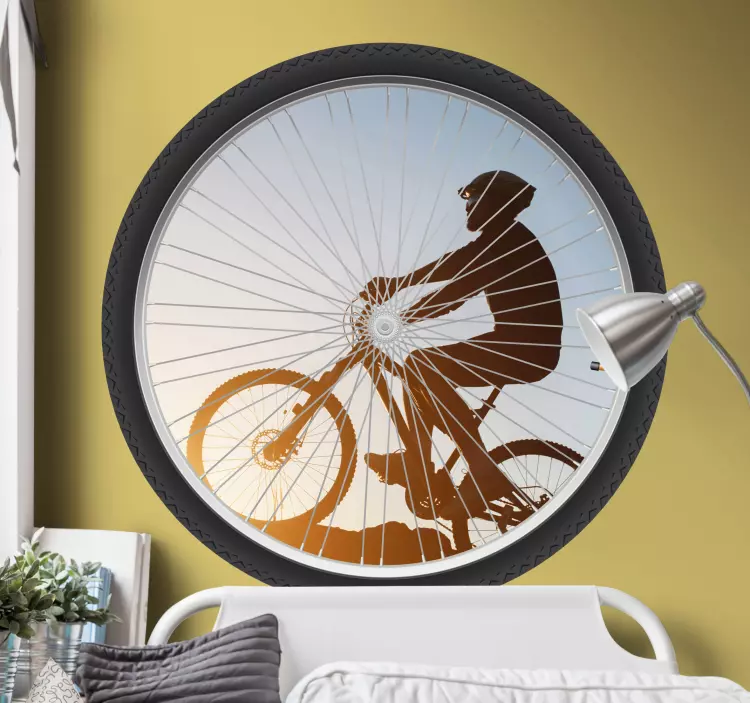 Biker silhouette wheel cycling decal - TenStickers
