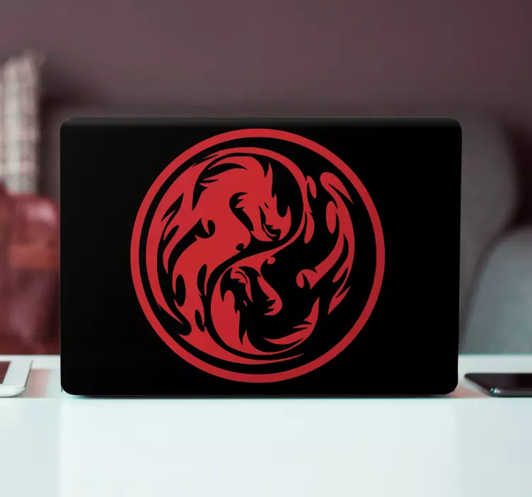 Black and Red Dragon Yin Yang laptop skins - TenStickers