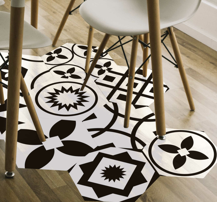 Black and white hexagons floor decal - TenStickers