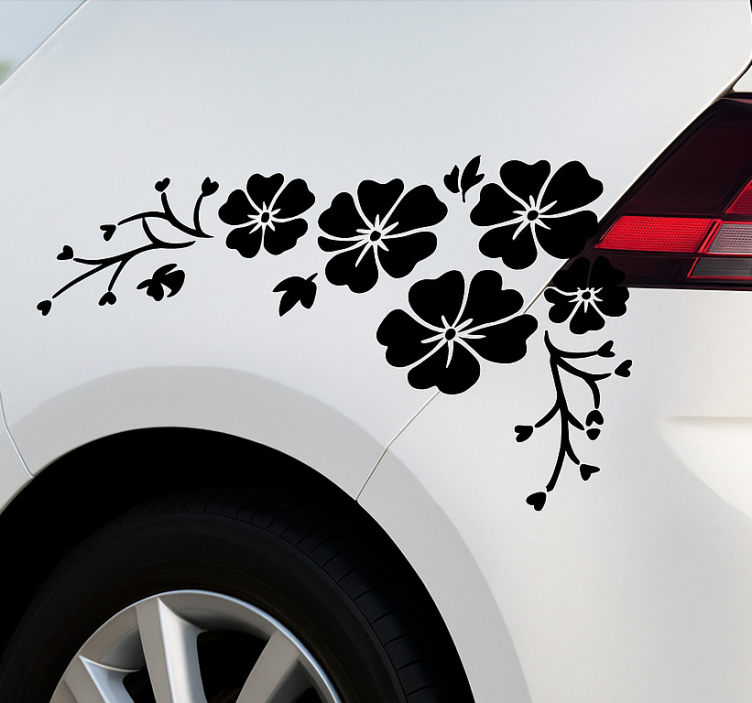 Car sticker black cherry blossom design - TenStickers