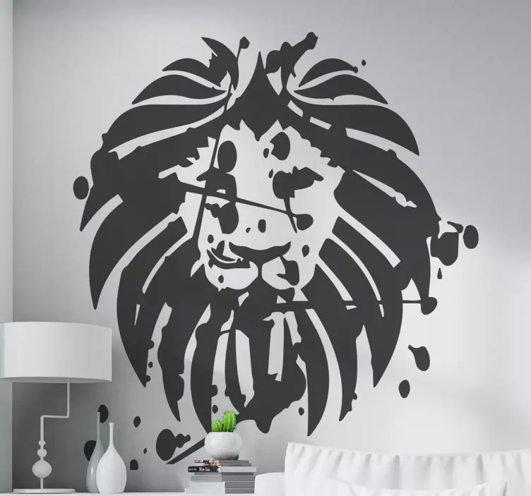 Black lion splash wild animal decal - TenStickers