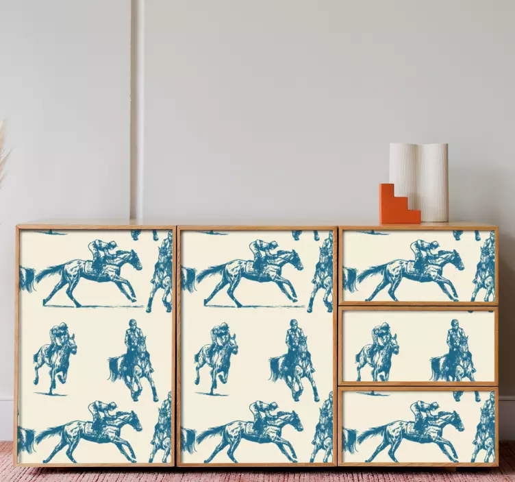 Blue and beige horse pattern furniture decal - TenStickers