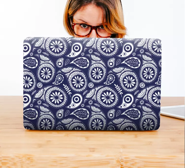 Blue background with white pattern laptop skin - TenStickers