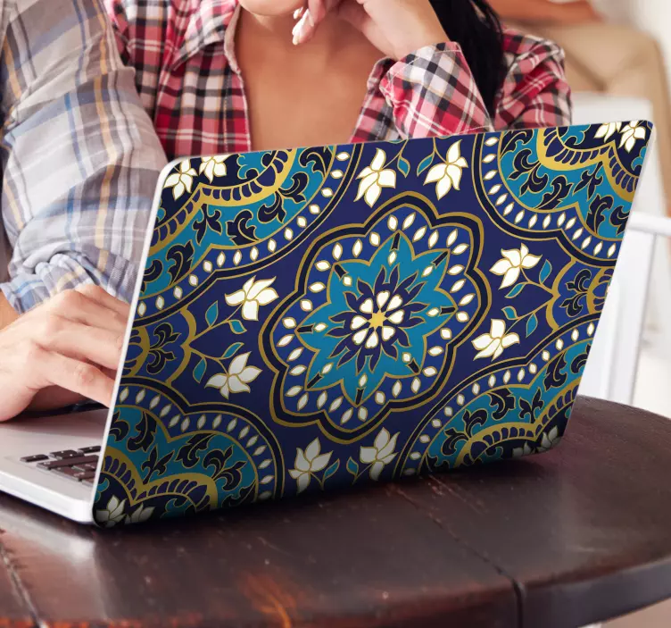 Blue tones mandala laptop sticker - TenStickers